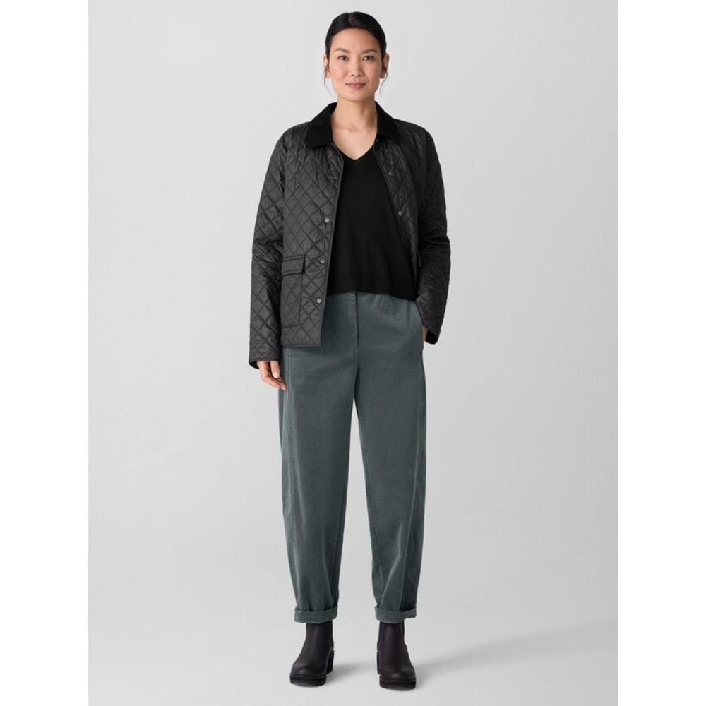 Eileen Fisher Corduroy Pants Womens L Dark Sage Gray barrel Organic Cotton